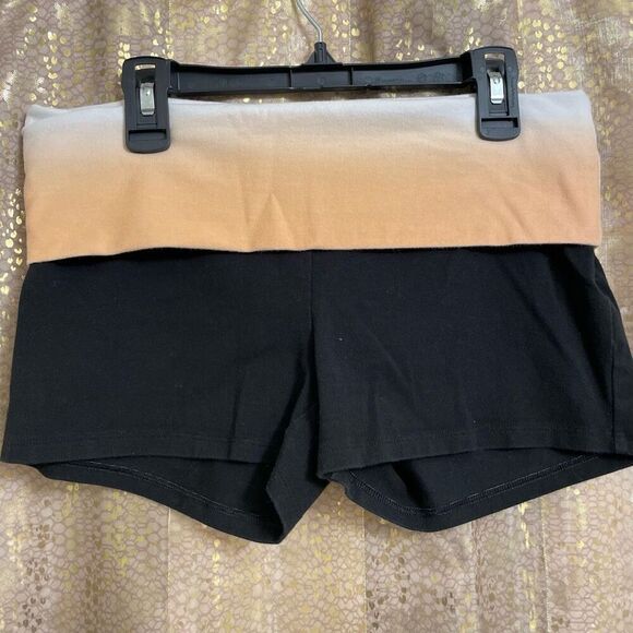 VTG Y2K PINK Rhinestone Logo Fold Over Ombre Orange Black Yoga Shorts Small - Picture 2 of 5